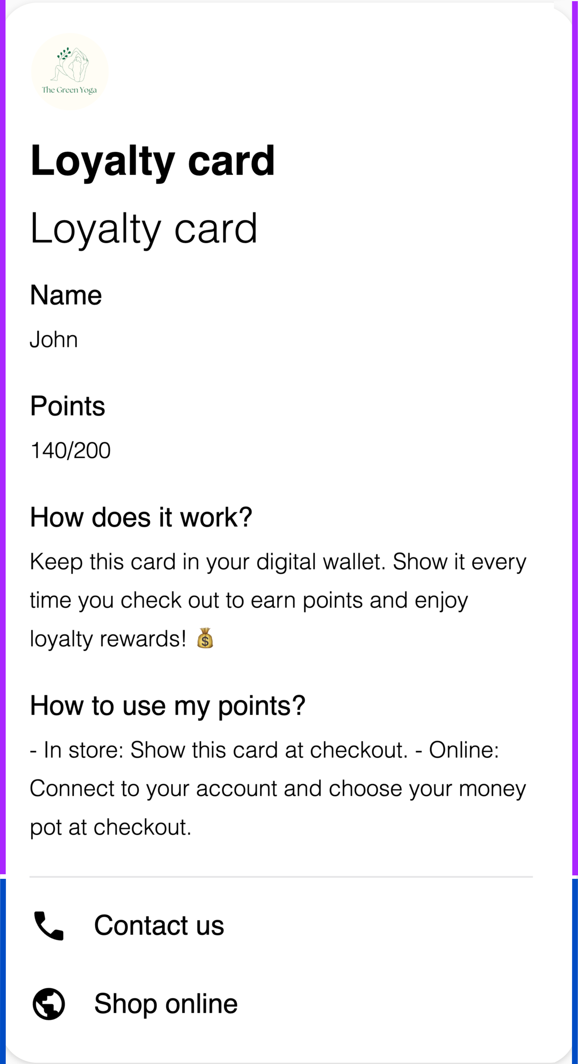 Back of Google Wallet pass showing additional content and links