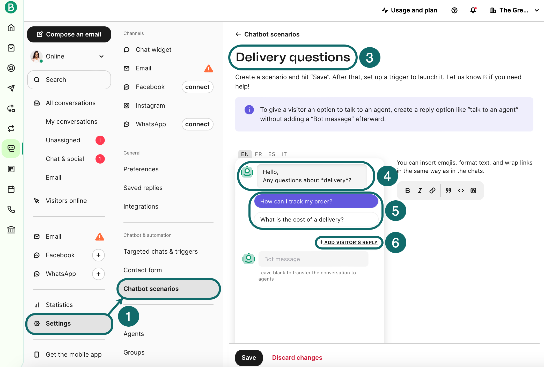 setting up chatbot scenarios